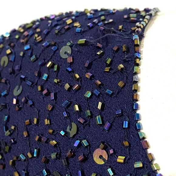 Laurence Kazar Beaded Top Maxi Dress L Navy Blue - Picture 6 of 9